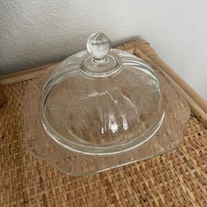 Vtg Federal Glass Madrid Pattern Covered Butter Cheese Dish Domed Lid